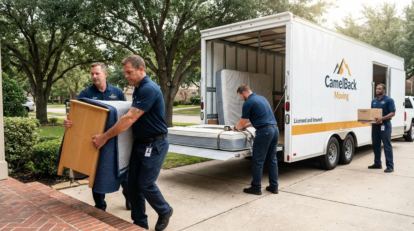 Crew loading residential truck for cross-state move from Burnham, ME