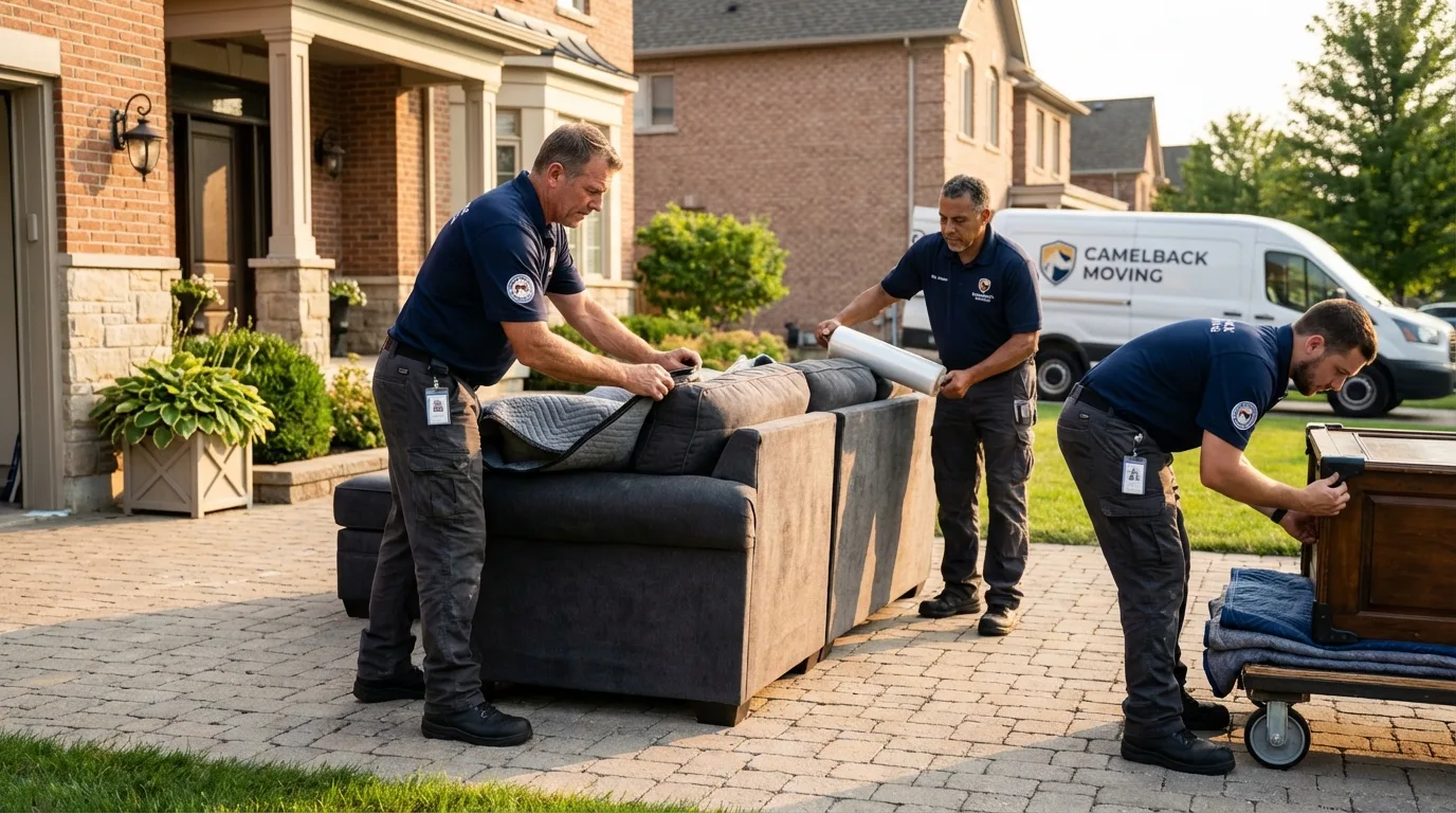 Large estate moving crew wrapping furniture in Burnham, ME